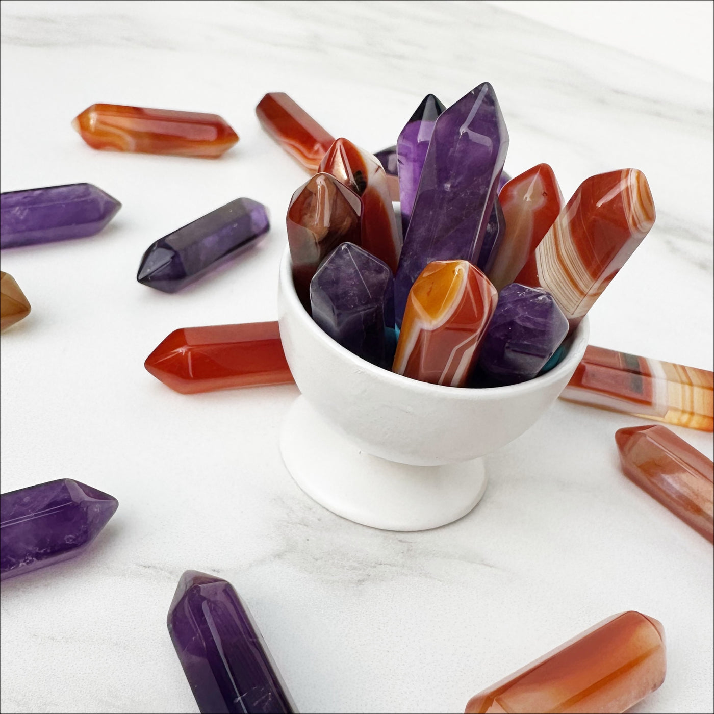 Pairs of Tiny Carnelian and Amethyst Points