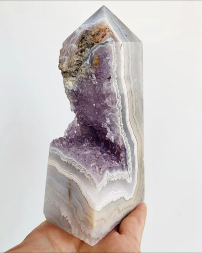 Agate Tower with Amethyst Druzy