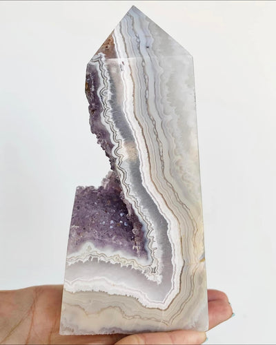 Agate Tower with Amethyst Druzy