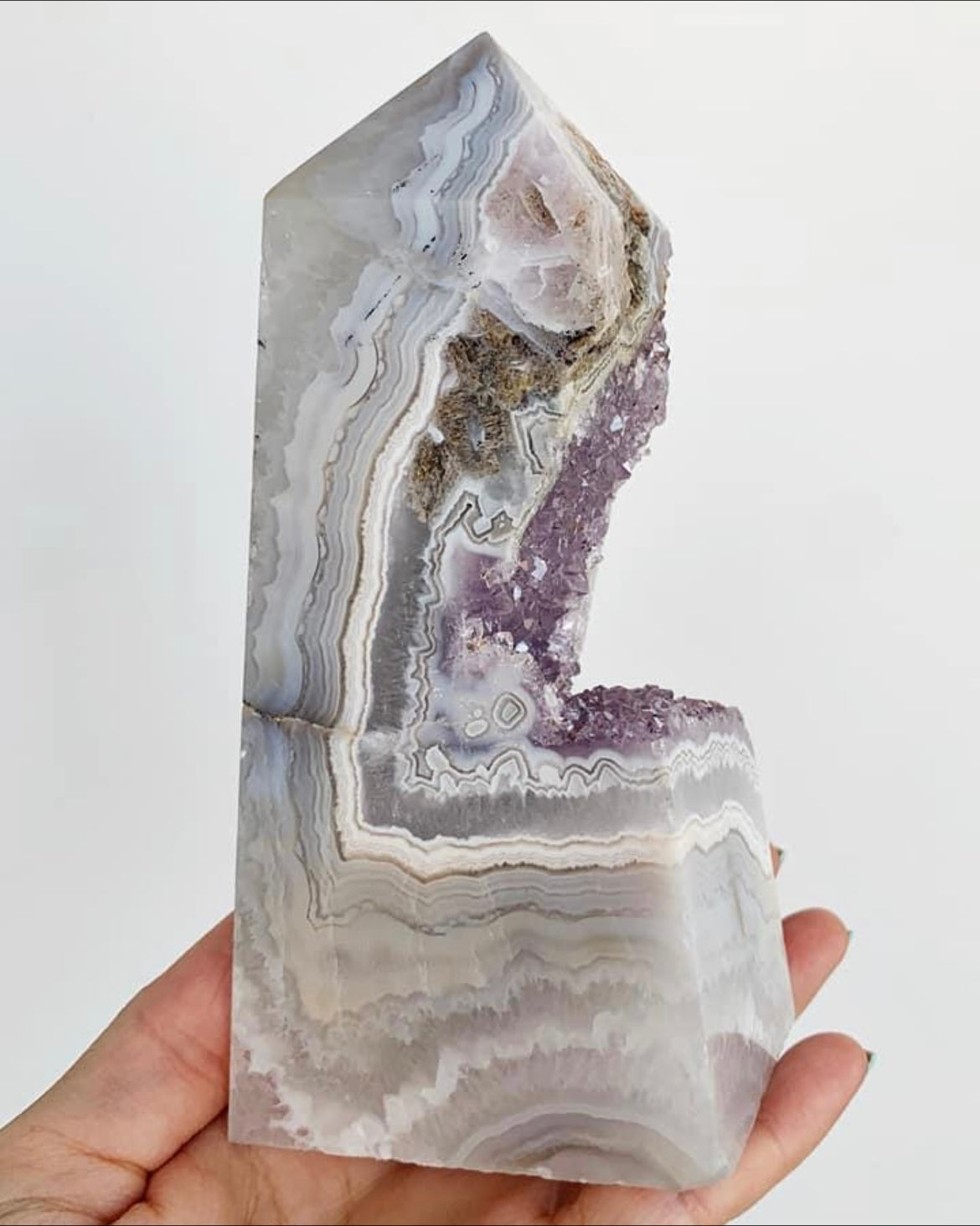Agate Tower with Amethyst Druzy