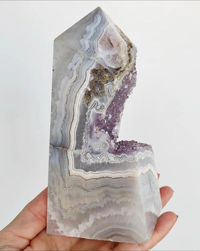 Agate Tower with Amethyst Druzy