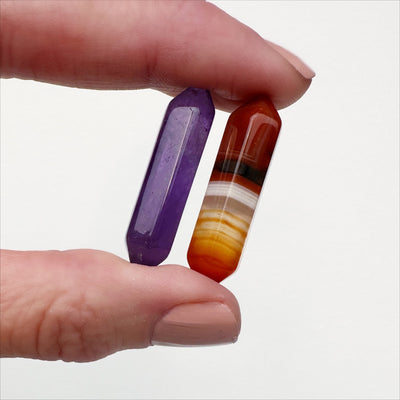 Pairs of Tiny Carnelian and Amethyst Points