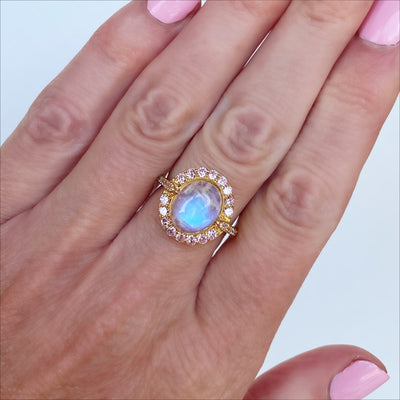 Moonstone Pink Spinel Gold Plate Ring