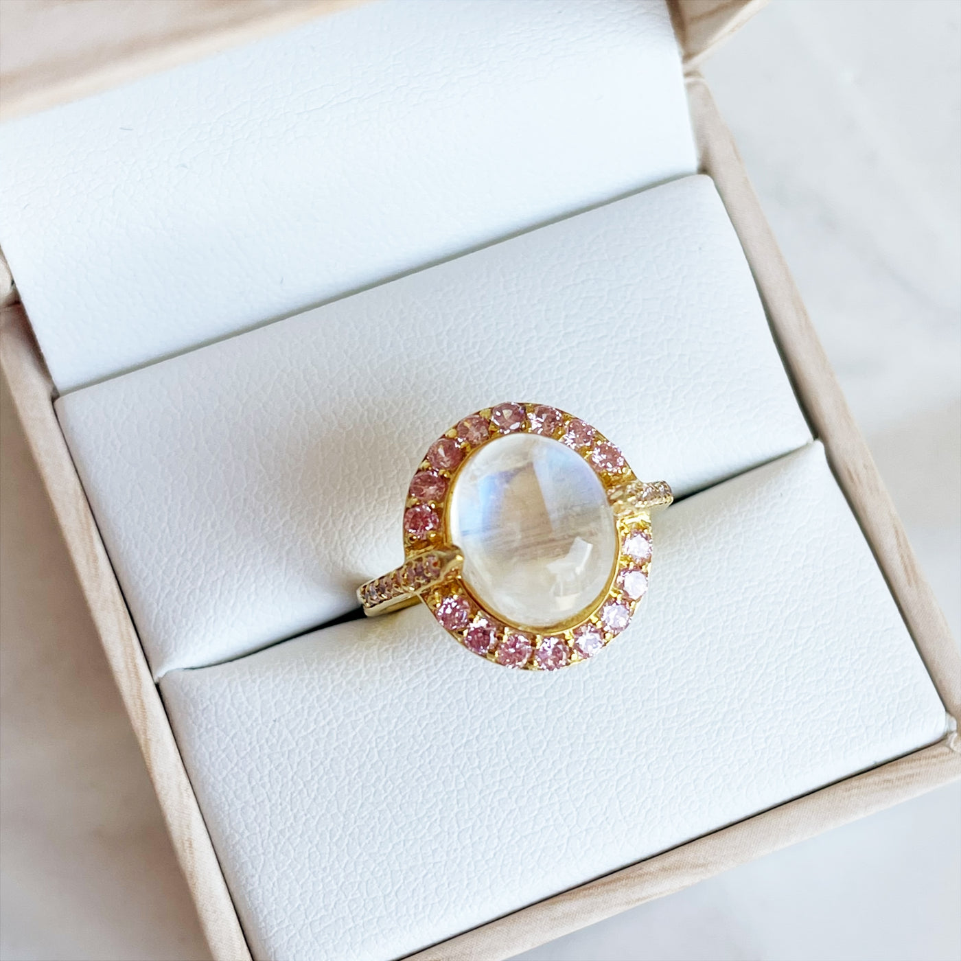 Moonstone Pink Spinel Gold Plate Ring