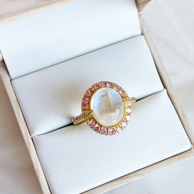 Moonstone Pink Spinel Gold Plate Ring