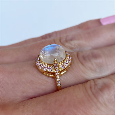 Moonstone Pink Spinel Gold Plate Ring