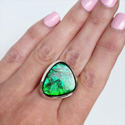 Adjustable Blue/Green Ammolite Ring