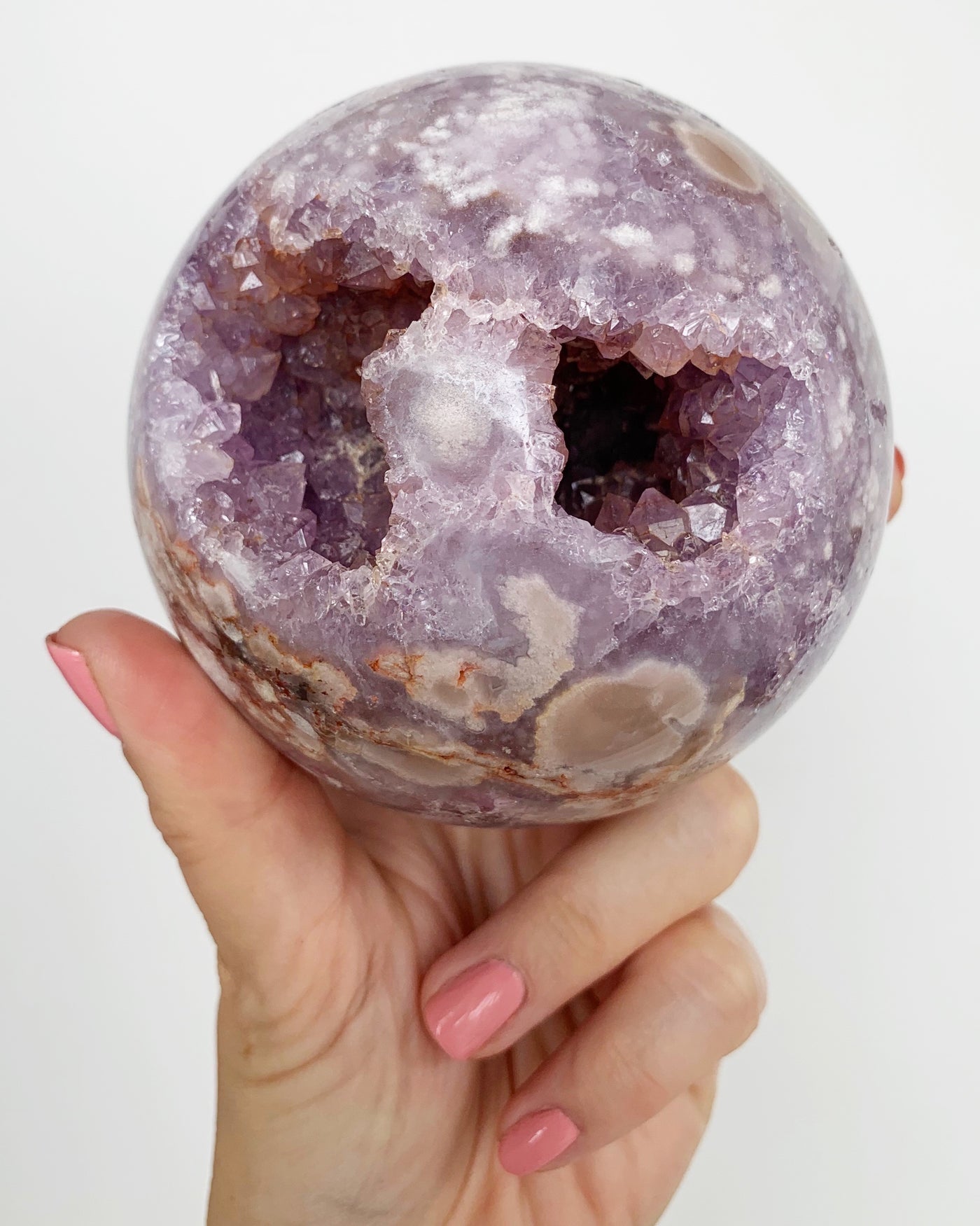 Amethyst Flower Agate Druzy Cave Sphere
