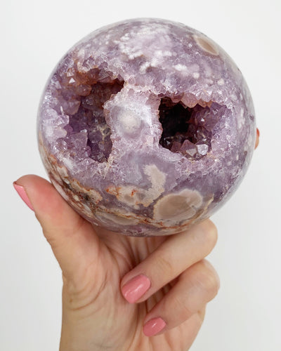 Amethyst Flower Agate Druzy Cave Sphere