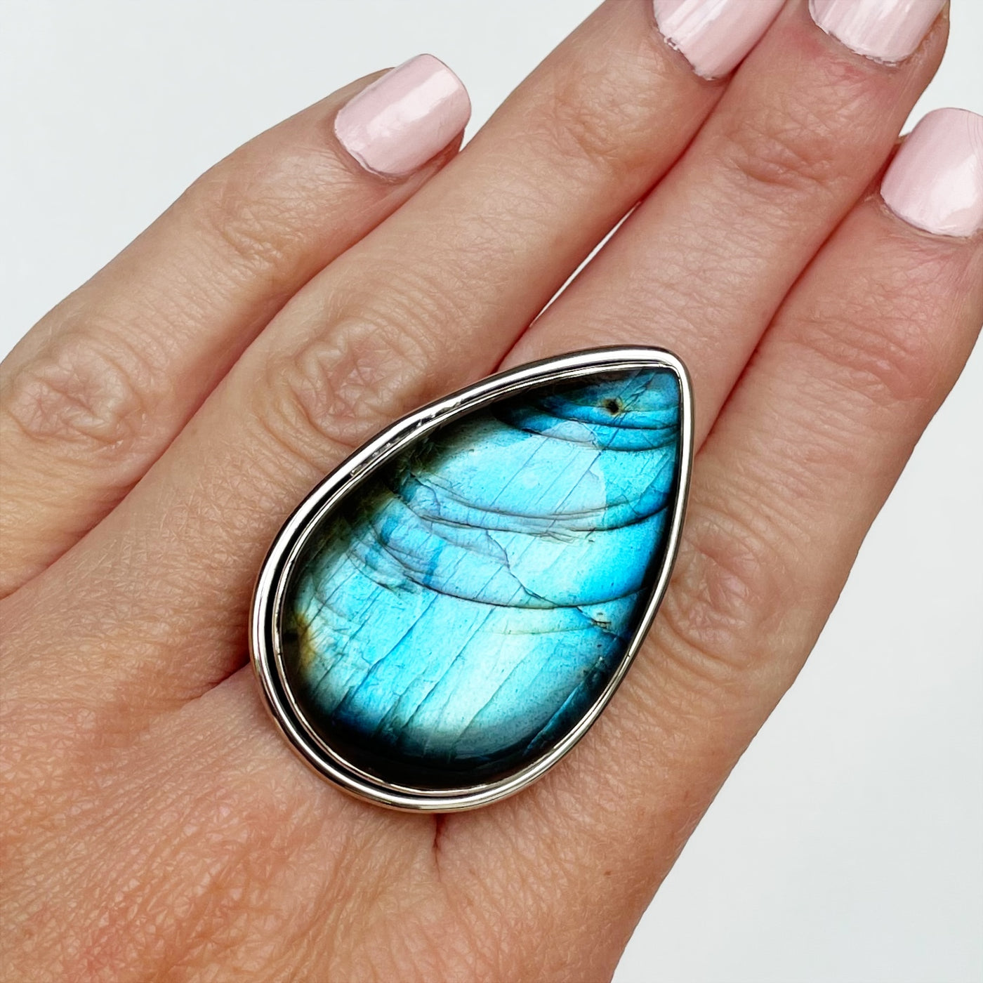 Pear Labradorite Adjustable Ring