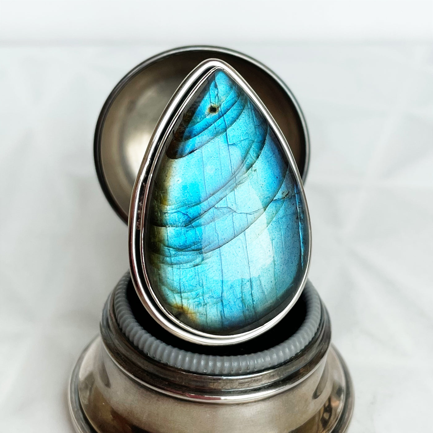 Pear Labradorite Adjustable Ring