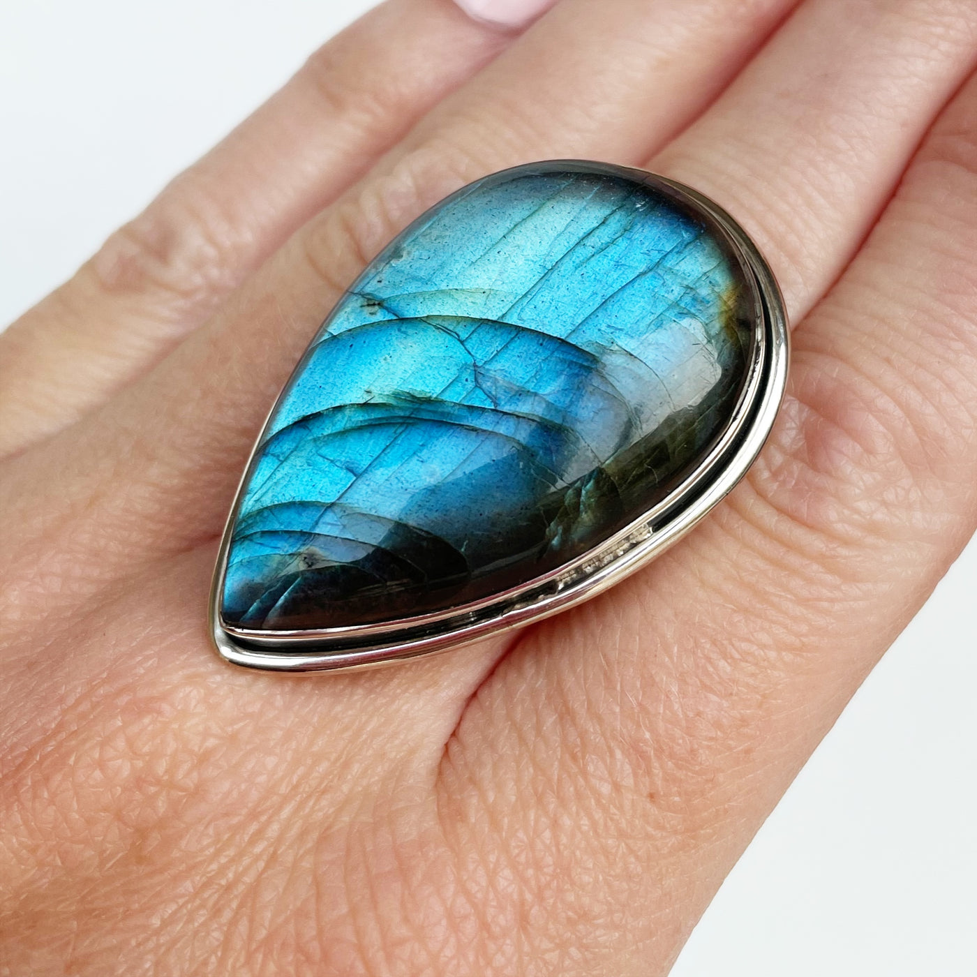 Pear Labradorite Adjustable Ring