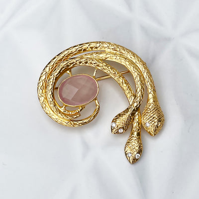 Vermeil Rose Quartz Snake Brooch